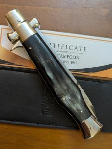 NEW AGA CAMPOILN BLACK WIDOW IN BLACK BRAZILIAN HORN 28CM-11INCH WITH 5MM BACK AND KICK SPRING NEW AGA CAMPOILN BLACK WIDOW IN BLACK BRAZILIAN HORN 28CM-11INCH WITH 5MM BACK AND KICK SPRING