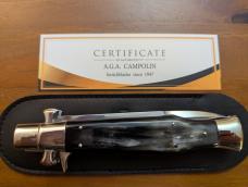 NEW AGA CAMPOILN BLACK WIDOW IN BLACK BRAZILIAN HORN 28CM-11INCH WITH 5MM BACK AND KICK SPRING NEW AGA CAMPOILN BLACK WIDOW IN BLACK BRAZILIAN HORN 28CM-11INCH WITH 5MM BACK AND KICK SPRING