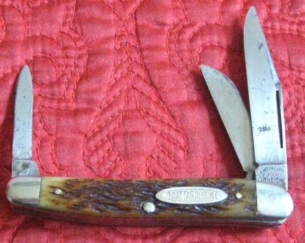 Cattaraugus 3 bl small stock knife w/bone scales Pattern no. C2159