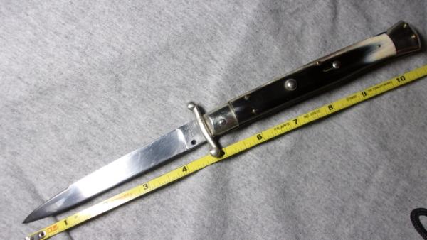 Sold 11" INOX Patent stamped 1960's Italian swing guard stiletto Sold 11" INOX Patent stamped 1960's Italian swing guard stiletto