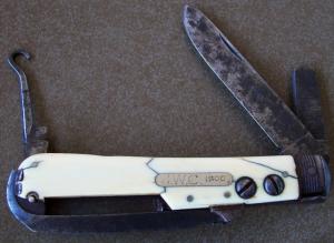 Antique & large Sheffield "RANDOLPH KNIFE" Horseman's Knife J. GIBBINS & SONS Ivory handles