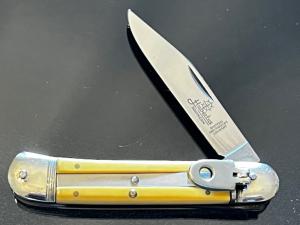 Vintage Hubertus Solingen Germany Smooth Yellow Celluloid Springer Leverlock 4” Fast MINT.