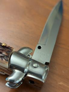 FRANK BELTRAME 23CM 9" BAYONET STILETTO W/FAT STAG HORN 4MM KICK SPRING.. NEW AND SNAPPY!! FRANK BELTRAME 23CM 9" BAYONET STILETTO W/FAT STAG HORN 4MM KICK SPRING.. NEW AND SNAPPY!!