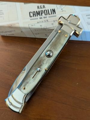  NIB 9inch-23cm A.G.A. Campolin Brazilian Horn Maltese Automatic lockback a super beautiful stiletto
