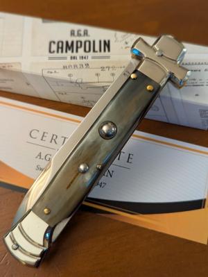  NIB 9inch-23cm A.G.A. Campolin Brazilian Horn Maltese Automatic lockback a super beautiful stiletto