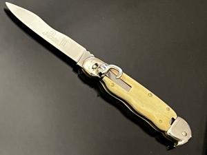 Rare HUBERTUS “Parakeet”Mammoth Ivory Handles Kris Sword Shape Blade “L Shape Lever” FAST 3-1/2 MINT