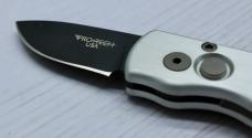 Pro-Tech Knives Runt-107 Silver Handle Black Blade & Box Pro-Tech Knives Runt-107 Silver Handle Black Blade & Box