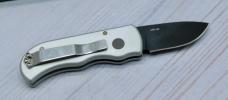 Pro-Tech Knives Runt-107 Silver Handle Black Blade & Box Pro-Tech Knives Runt-107 Silver Handle Black Blade & Box