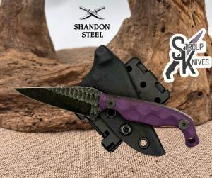 Stroup Knives Mini Fixed Knife 3" 1095HC Steel Full Tang Blade Purple G10 Handle