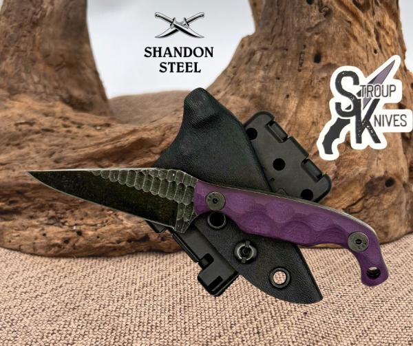 Stroup Knives Mini Fixed Knife 3" 1095HC Steel Full Tang Blade Purple G10 Handle Stroup Knives Mini Fixed Knife 3" 1095HC Steel Full Tang Blade Purple G10 Handle