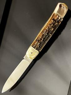 Vintage 1980’s HUBERTUS W.GERMANY THICK GNARLY STAG HORN LEVER LOCK LIGHTNING FAST KNIFE 4-3/8” MINT Vintage 1980’s HUBERTUS W.GERMANY THICK GNARLY STAG HORN LEVER LOCK LIGHTNING FAST KNIFE 4-3/8” MINT