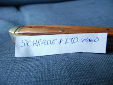 VINTAGE 4-1/8" SCHRADE+USA LTD WOOD SCALE TRAPPER PRE OWNED VERY NICE VINTAGE 4-1/8" SCHRADE+USA LTD WOOD SCALE TRAPPER PRE OWNED VERY NICE