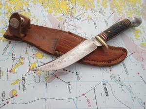VTG WESTERN USA Fixed Blade Knife & Acorn Leather Sheath
