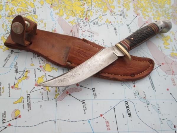 VTG WESTERN USA Fixed Blade Knife & Acorn Leather Sheath VTG WESTERN USA Fixed Blade Knife & Acorn Leather Sheath
