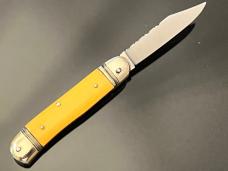 Vintage Hubertus 3-1/2”Old Yellow Celluloid Fully Worked liners/Back Springs/Blade Hubertus Worx NEW Vintage Hubertus 3-1/2”Old Yellow Celluloid Fully Worked liners/Back Springs/Blade Hubertus Worx NEW