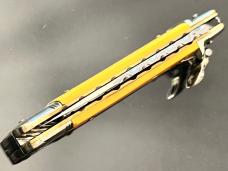 Vintage Hubertus 3-1/2”Old Yellow Celluloid Fully Worked liners/Back Springs/Blade Hubertus Worx NEW Vintage Hubertus 3-1/2”Old Yellow Celluloid Fully Worked liners/Back Springs/Blade Hubertus Worx NEW
