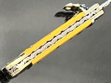 Vintage Hubertus 3-1/2”Old Yellow Celluloid Fully Worked liners/Back Springs/Blade Hubertus Worx NEW Vintage Hubertus 3-1/2”Old Yellow Celluloid Fully Worked liners/Back Springs/Blade Hubertus Worx NEW