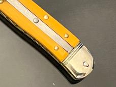 Vintage Hubertus 3-1/2”Old Yellow Celluloid Fully Worked liners/Back Springs/Blade Hubertus Worx NEW Vintage Hubertus 3-1/2”Old Yellow Celluloid Fully Worked liners/Back Springs/Blade Hubertus Worx NEW