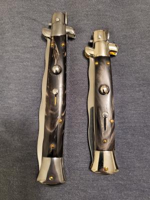(2) Frank B Italian Stiletto AUTO/ (1) PICKLOCK (1) BOLSTER RELEASE Buffalo Horn w/KRIS BLADE