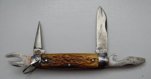 Unmarked Pocket Knife Unofficial Scout With Brown Bone Covers 3 5/8