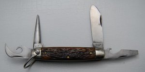 Unmarked Pocket Knife Unofficial Scout With Brown Bone Covers 3 5/8