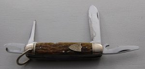 Sta-Sharp Unofficial Scout Pocket Knife In Very Good Condition With Brown Jigged Bone Covers (737)
