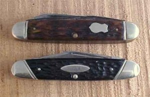 ~Two Well Loved USA Bone Boker Pocket Knives~