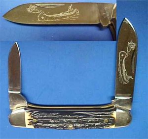 ~ QUEEN CANOE 1973-75 Indian & Canoe ETCH ~