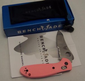 Benchmade - 555SHG-PNK - Pink Mini Griptilian Knife - Partially Serrated 154CM Blade