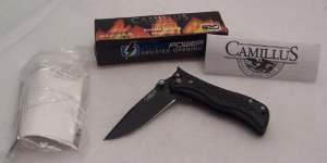 Camillus C2315B - Assisted Opening Sizzle Knife - Black Plain Edge AUS 8 Blade