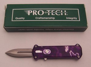 Pro-Tech T65 Out The Front Tantilla Auto Knife - Purple Jazz Handle - 154-CM Steel Blade