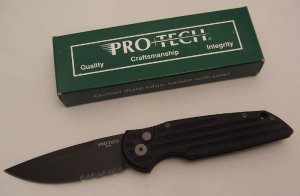 Protech TR-3 Out The Side Auto - Part. Serrated Black 154-CM Stainless Steel Blade