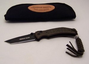 Combat Elite Automatic Knife - Olive Handle - Black Plain EdgeTanto Point Blade