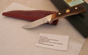 2007 Canal Street Dark Amber Stag Bone Drop Point Hunter 8 1/8