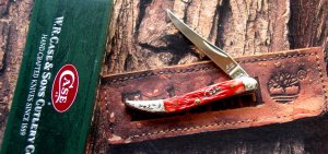 Case - Small Texas Toothpick Dark Red Bone Silver Script 
