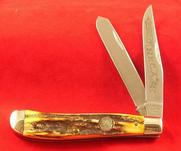 SCHRADE USA NKCA 1982 GENUINE STAG TRAPPER MINT LOW # SCHRADE USA NKCA 1982 GENUINE STAG TRAPPER MINT LOW #