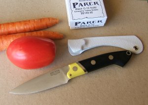 BARK RIVER KITCHEN PARER KNIFE, Black G-10 with Yellow Bolster and Liners