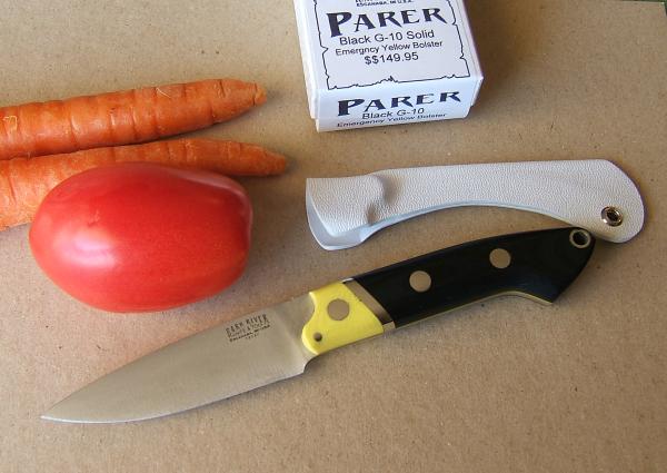 BARK RIVER KITCHEN PARER KNIFE, Black G-10 with Yellow Bolster and Liners