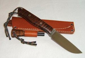 BARK RIVER MONTANA GUIDE, Dark Curly Maple with Mosaic Pins, Optional Bark River Fire Steel Included