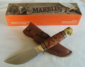 MARBLE'S WOODCRAFT, Burl Handle and Brass Pommel
