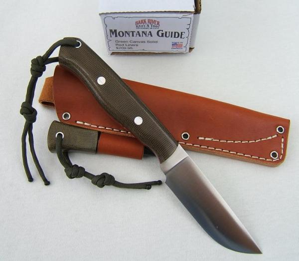 BARK RIVER MONTANA GUIDE, Green Canvas Micarta Handle with Red Liners and Matching Fire Steel BARK RIVER MONTANA GUIDE, Green Canvas Micarta Handle with Red Liners and Matching Fire Steel
