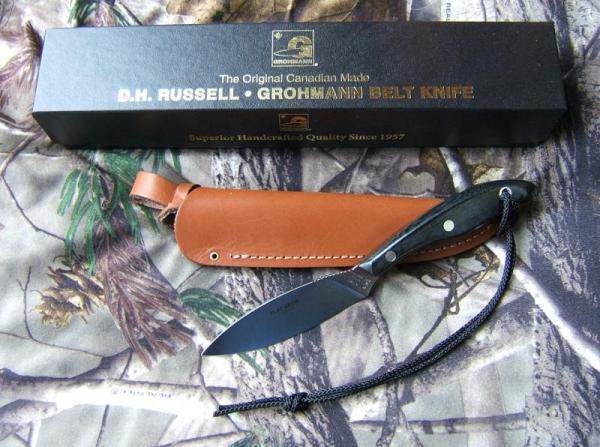 GROHMANN BELT KNIFE, FLAT GRIND #1, CARBON STEEL, BLACK MICARTA HANDLE GROHMANN BELT KNIFE, FLAT GRIND #1, CARBON STEEL, BLACK MICARTA HANDLE