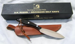 GROHMANN #1 BELT KNIFE, Black Micarta Handle, Alum. Pins, Pre-owned