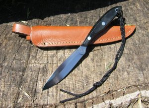 GROHMANN KNIVES #2 TROUT AND BIRD, CARBON STEEL, Black Micarta Handle, Alum. Pins