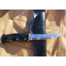 HUNTING KNIFE MADE FOR DUCKS UNLIMTED, SWEDEN, Black Handle and Leather Sheath HUNTING KNIFE MADE FOR DUCKS UNLIMTED, SWEDEN, Black Handle and Leather Sheath