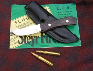 SHADOW KNIVES by EDDIE WHITE, DEER FILLET-ER, Red/Black Linen Micarta Handle with Red Liners
