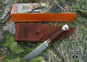 MARBLE'S PLAINSMAN KNIFE, Stacked Leather, Aluminum Pommel