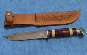 VINTAGE UTICA SPORTSMAN HUNTING KNIFE, Leather Handle