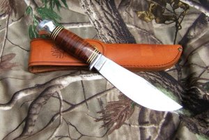 VINTAGE BOKER KNIFE, Mdl 159, Stacked Leather Handle, Very Nice