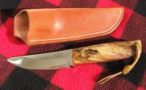 FALLKNIVEN H-1 KNIFE, Custom Handled with Spalted Beechwood Scales and Red Liners